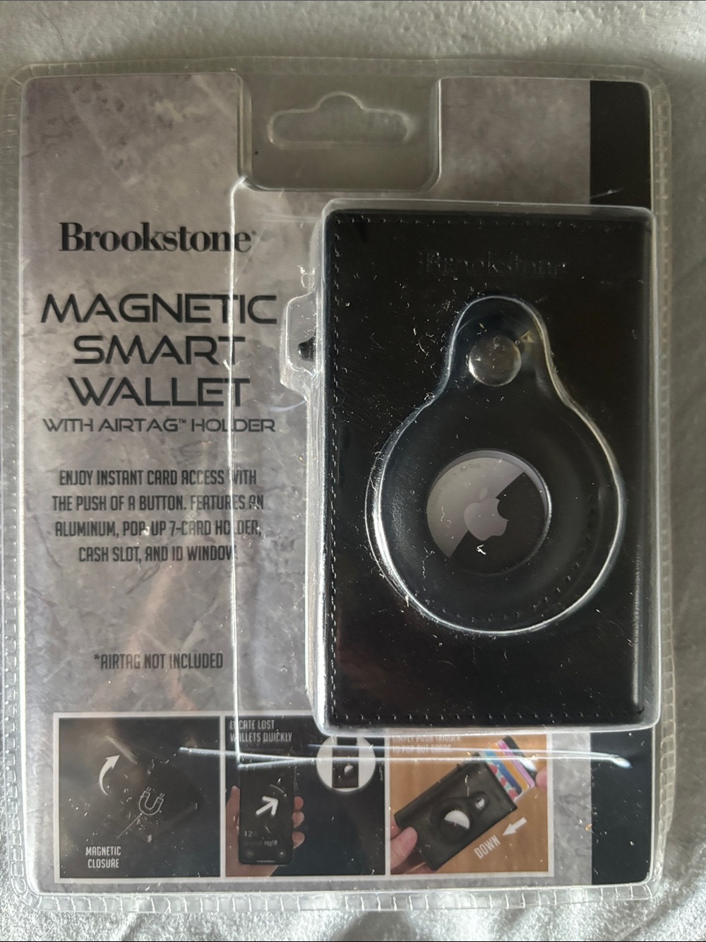 Brookstone Black Magnetic Smart Wallet with AirTag Holder